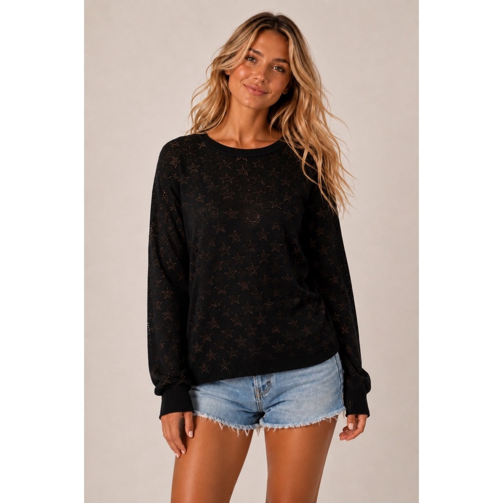 Papinelle Sheer Star Print Knit Sweater Quiet Luxury Indie Sleaze Parisian Boho